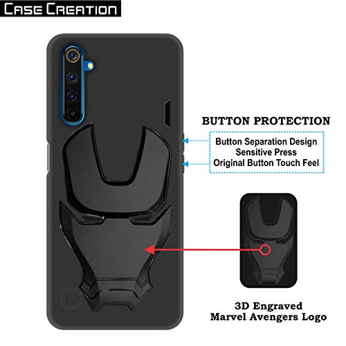 Image of COVERLY Official 3D Touch Feel Trending Avengers Logo Mask Soft Rugged Grip Silicone Iron Man Super Power Cartoon Movie Engraved Silicone Matte Back Cover for Realme 6 (6.53 inch) - Black