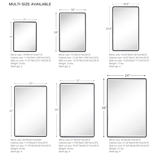 Image of TEHOME Farmhouse Chrome Recessed Mirrored Bathroom Medicine Cabinet 16x24