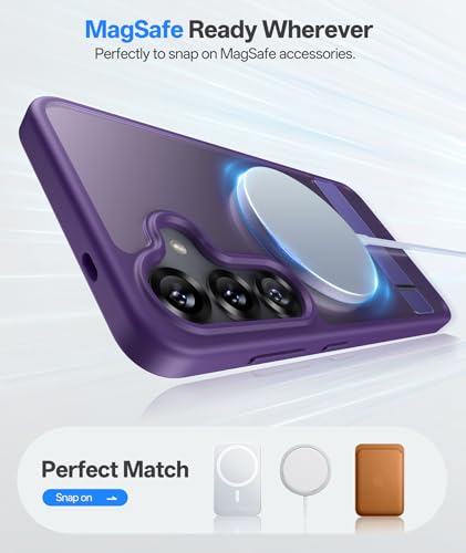 Image of Vihibii PC,Silicone For Samsung Galaxy S25 Back Cover Magnetic With Stand,[Compatible With Magsafe],Drop Protection Rugged Shockproof Back & Translucent Matte Slim Phone Case For S25 6.2 inch 2025,Purple