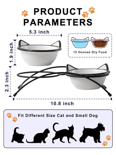 Y YHY Cat Food Bowls, 12 oz Raised Cat Bowls for Food and Water,Ceramic Elevated Pet Dishes Bowls with Stand, Cats and Small Dogs, Dishwasher Safe