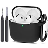 ATUAT Compatible with AirPods 4 Case Cover, Protective Silicone Skin Accessories with Keychain for Women Men for Apple AirPods 4th Generation Case(2024), Front LED Visible, Black