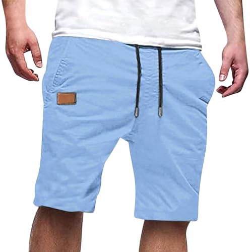 Image of Mens Casual Shorts Cotton Drawstring Summer Beach Stretch Hiking Golf Short Solid Color Joggers Shorts Pockets