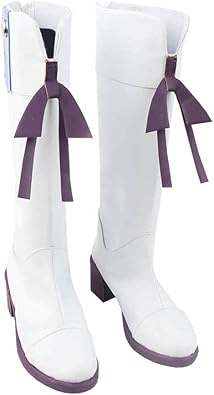 YuanCos White Knee High Boots with Purple Bow Decor Cosplay Shoes S008