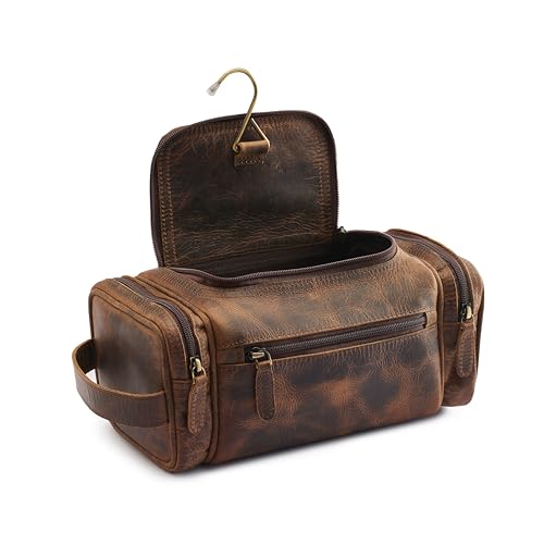 NomadCraftsCo. Large Leather Toiletry Bag for Men - Premium Leather Men's Toiletry Bag for Travel, Dopp Kit, Pouch, Large Travel Organizer