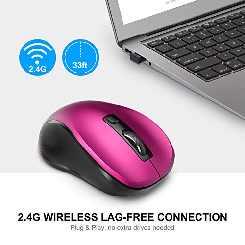 Wisfox 2.4G Wireless Mouse For Laptop, Ergonomic Computer Mouse With Usb Receiver And 3 Adjustable Levels, 6 Button Cordless Mouse Wireless Mice For Windows Mac Pc Notebook (Fuchsia) #TOP1