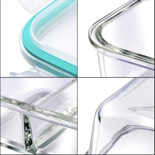 Image of Glass Lunch Box with 3 Compartments, BPA-Free Airtight Leak-Proof Lid, 1000ml, Microwave Freezer Dishwasher Safe, Meal Prep Bento Box