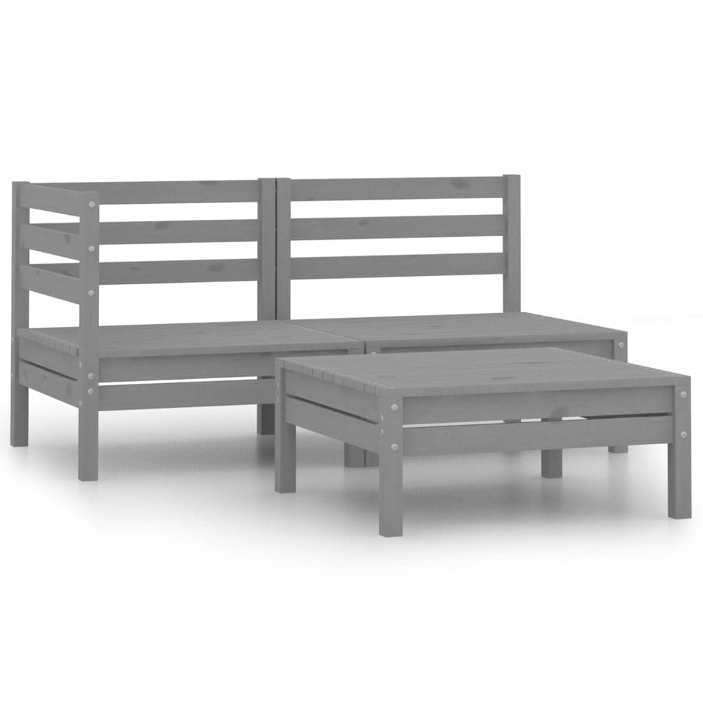 Ensemble de meubles de jardin 3 pièces en pin massif gris pour jardin, terrasse, extérieur, balcon