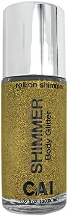 CAI Beauty NYC Gold Glitter | Easy to Apply, Easy to Remove | Roll On Shimmer for Body, Face and Hair | Holographic Cosmetic Grade Glamour
