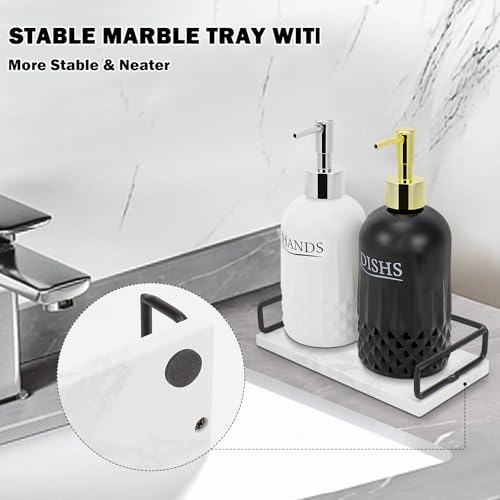 Image of Glass Soap Dispenser Set, Refillable Dish Soap Pump Dispenser, Kitchen Bathroom Counter Shampoo Conditioner Dispenser (with Marble Tray)