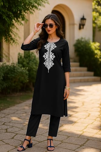 Image of SHIENZY Women's Cotton Blend Emroidered Kurta Pant Set | Ethnic Wear for Festive & Casual | Stylish Straight Fit | Elegant Indian Outfit (1662)