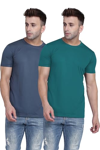 Image of TQH Men Dri Fit Polyester Half Sleeve Round Neck Multicolor t Shirts - Combo Set of 2
