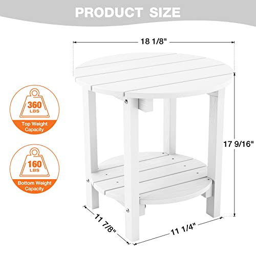 Yefu Adirondack Side Table, Double Outdoor Side Table, Poly Lumber End Table, Weather Resistant For Indoor, Patio, Pool, Porch, Backyard-White #TOP2