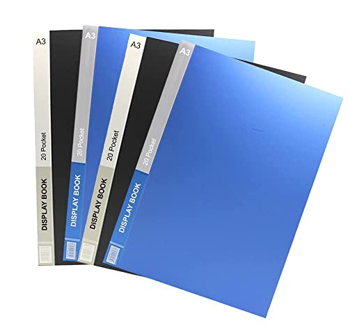 Image of Display Book File and Folder A3 Size 20 Leaf (Pack of 2) for Certificates, Transparent Sleeves Pocket, Display Presentation Files (Multi-Colors)
