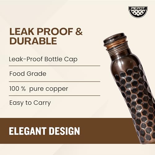Image of Copper Water Bottle 1 Ltr | Copper Water Bottle with Glass Set | Meena Work | 100% Pure | Leak-Proof | 2 Water Glass 300ml each | Best for Gifting (Antique Design)