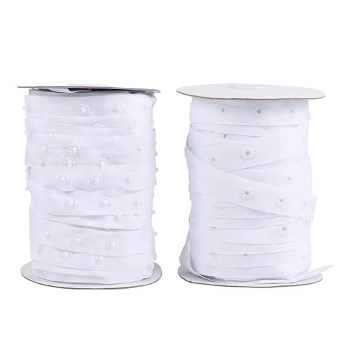ibasenice Boutons Pression Invisibles à Coudre pour Housse de Couette et Rideau, Ceinture Invisible en Polyester Blanc, Robustes et Pratiques, 2 Rouleaux de 1,8 Cm