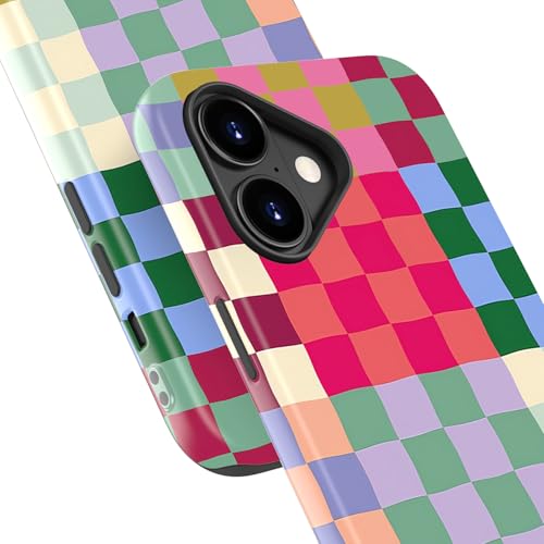 Image of Goodon for iPhone 17 Case Cute - Wireless Charging Compatible - Dual-Layer Hard Shell + Silicone Cover - Protective Phone Case with Trendy Designs for Women - Patchwork Checkerboard | Dual-Layer Hard Shell + Silicone, Slim Fit Protective Phone Cover with Wildflower Designs for Women Girls