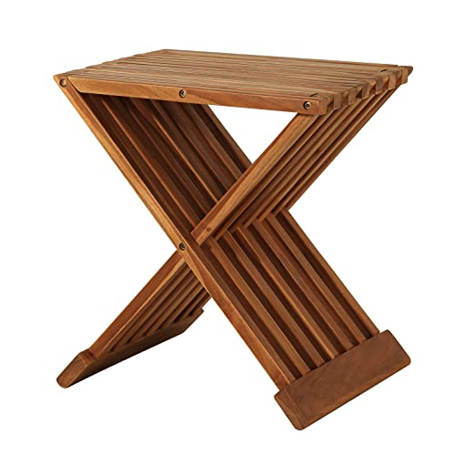 Rose Home Fashion Teak Wood Shower Stool 17" Folding Seat Fully Assembled Waterproof Bench In Bathroom Inside Corner Chair #TOP10