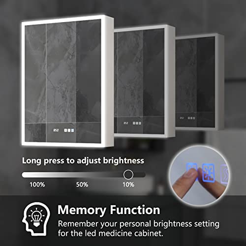 Exbrite Lighted Medicine Cabinet 24 X 32 Inch,Recessed Or Surface Led Medicine Cabinet, Clock&Room Temp Display,Defog,Dimming,Medicine Cabinet With Lights 3-Color Temper Chang,Hinge On The Right #TOP3