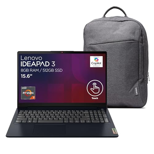 Laptops, Personal Computer Lenovo Laptop IdeaPad 3 15ALC6 | 15.6' Touchscreen AMD Ryzen 7 5700U 8GB RAM 512GB SSD | Altavoces 1.5W Dolby Audio Cámara HD 720p | Teclado Retroiluminado...