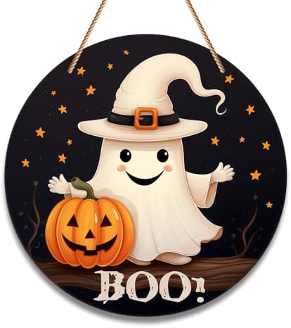 Spooky Sign for Home Decor, Cute Ghost Boo Sign for Halloween & H...