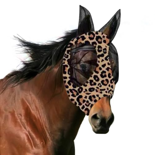 Fly Mask Horse, Breathable Horse Mask, Fly Mask Horse UV Protection, Mask with Ear Protection (L)