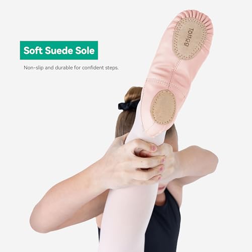 Leather Ballet Dance Shoes for Little Girls, Boys, Toddler Kids Split Sole Ballerina Soft Slippers4