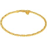 LIFETIME JEWELRY 4mm Diamond Cut Star Flat Link Chain Anklet 24k Real Gold Plated (Gold, 9)