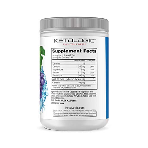 KetoLogic BHB Exogenous Ketones Powder with Caffeine (30 Servings) - Keto Pre-Workout, Boosts Ketosis, Energy & Focus - Support Keto Diet with Beta-Hydroxybutyrate Keto BHB Salts - Grape - Thumbnail 3