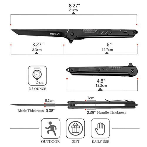 Mokeen Folding Pocket Knife, Everyday Carry Edc Knife With Window Breaker, Small Pocket Knives For Men, 7Cr13Mov Tanto Blade Flipper Knife With Clip, Gentlemen Knife For Camping, Hiking And Office #TOP1