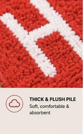 Image of Set of 2 Micro Anti Skid Bath Mat for Home Kitchen, Office, Water Absorbent Machine Washable and Quick Dry Luxury Mats for Bathroom, Kitchen, Entrance. (Red Home)