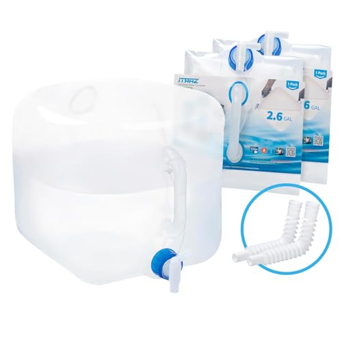 ITRAZ Collapsible Water Container with Spigot, 2×2.6 Gallon BPA Free Camping Water Storage Jug Carrier for Outdoors Hiking Backpack RV&Emergency, Survival Water Canteen-Portable Foldable Transparent