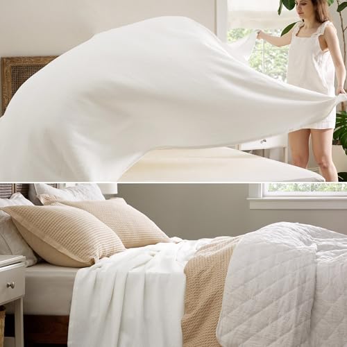 Image of Bedsure 100% Cotton Blanket, Herringbone Weave, King, White