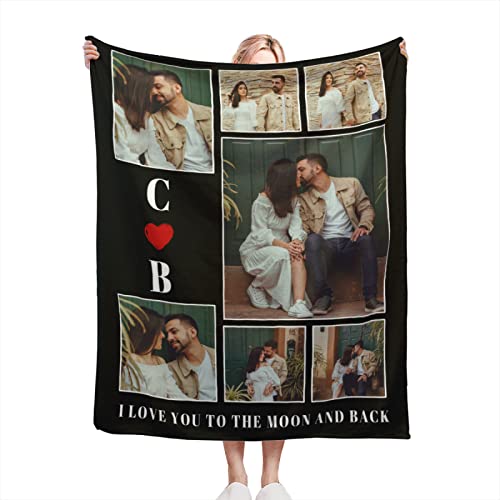 Mraxovid Personalised Blankets with Photos Custom Couples Gifts Customized Picture Blanket I Love You to The Moon & Back Gifts Birthday Gift for Wife Husband Girlfriend Boyfriend,125x150cm