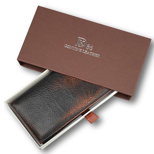 Image of DK86 Long Wallet For Men Full Grain Leather with Hand Burnished Rfid Blocking Rodeo Wallet Bifold Wallet