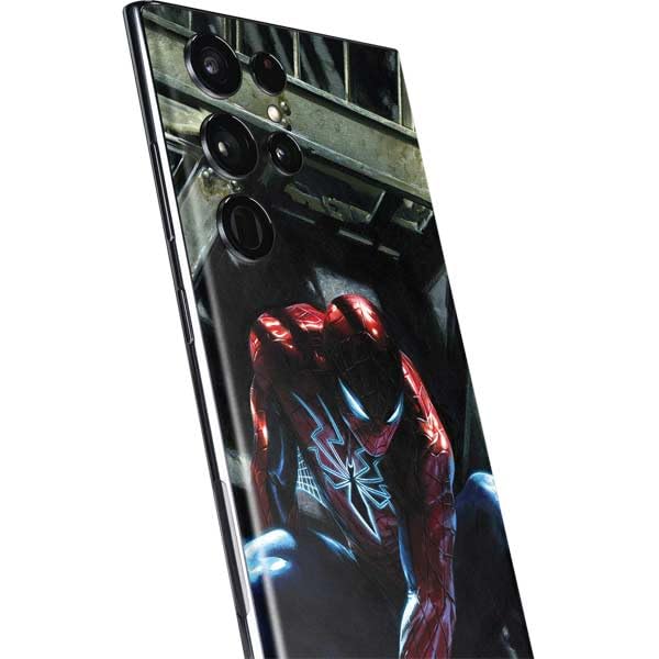 Skinit Decal Phone Skin Compatible with Galaxy S22 Ultra - Officially Licensed Marvel Spiderman New Suit Spiderman Design