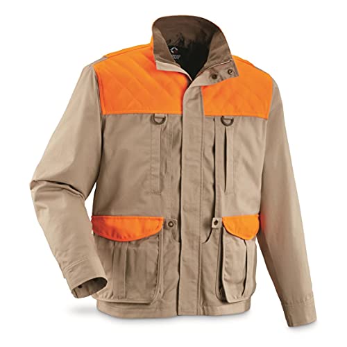 Guide Gear Upland Men’s Jacket Hunting Gear, Hunting Clothes for Men, Tactical Jacket, Khaki/Blaze, XL