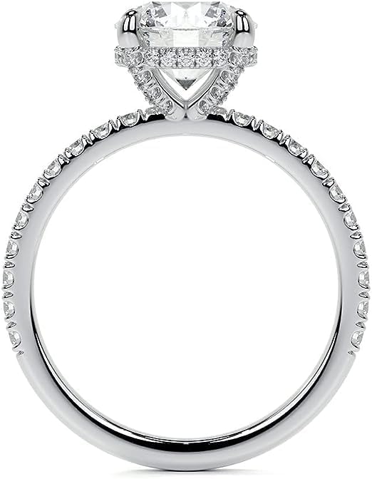 3 Carat Round Lab Created Diamond Pave Basket Hidden Halo Prong Set Stones IGI Engagement Ring,14k Gold,Women, (2 Ct, G-H/VS1-VS2,Center)3