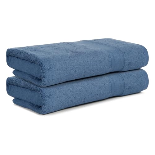 Image of Arvind 100% Cotton Towels for Bath | Towels for Bath Large Size | 500 GSM Bath Towel - Soft & Absorbent | 2 Piece Bath Towel for Men /Women | Urban Comfort | 70 cm x 140 cm - Dark Blue