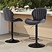 Sweetcrispy Bar Stools Set of 4, Modern Swivel Bar Chairs, Adjustable Fabric Upholstered Barstools Counter Height with Backrest for Bar, Kitchen Island, Dining Room, Black