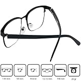 Mini Brille Okulary do czytania w stylu vintage z dużymi szkłami, metalowa ramka i zauszniki z tworzywa sztucznego, pomoc w czytaniu dla kobiet i mężczyzn, czarny, 1.5