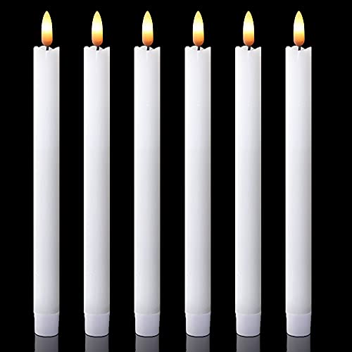 Image of White Flameless Taper Candles Battery Operated with 6H Timer, Real Wax 3D Wick Flickering LED Taper Candles Dinner Wedding Holiday Decor(6 Pack, 0.78 x 9.64 Inches)