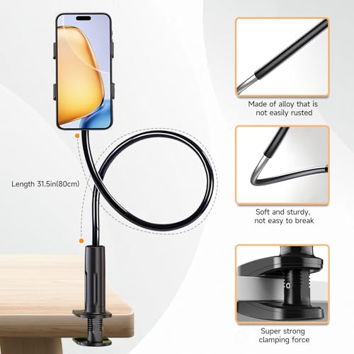Generisch Schwanenhals Universell Handyhalterung, Flexible Lang Arm Handy Ständer für Bett, 360° Drehbar, Verstellbar für iPhone 13 12 11 Pro Max, Samsung S10 S9, 4-6,5 Zoll Smartphone, Schwarz