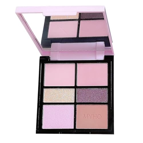 Pink Eyeshadow Palette, 6 Colour Glitter Purple Eyeshadow Palette, Highly Pigmented Matte & Shimmer Make-Up Palettes with Mirror, Long Lasting Eye Shadow Pallets for Women