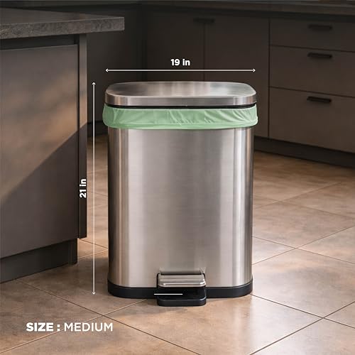 Image of BearBags Extra Strong Compostable Garbage Bags | CPCB & TUV Certified | Medium 19x21 | 30 Bags Roll | Green | Dustbin /Trash Bags | For Dry & Wet waste