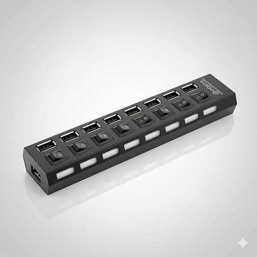 Image of 4 in 1 Portable USB C Hub (Type-C to 4 USB-A Ports) with Aluminum Shell, USB Port Hub 3.0 Compatible for PC, Tablet, and Smartphone - Black STXXOR (7-Port)