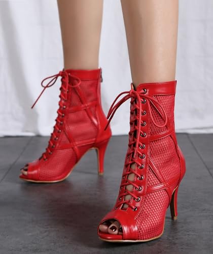 Image of Dance Practice Shoes for Women Mesh Ballroom Sandals Heels Party Prom Ankle Booties with Zip