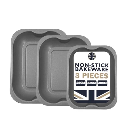 Chabrias Ltd 3-Pack Roasting Baking Tray Set - Small (28cm), Medium (33cm), and Large (38cm) - Baking Tray Set Tray/Pan, Non-Stick, Multi-Pack Set Oven Trays - Dishwasher Safe and Easy Clean Chabrias Ltd 3-Pack Roasting Baking Tray Set - Small (28cm), Medium (33cm), and Large (38cm) - Baking Tray Set Tray/Pan, Non-Stick, Multi-Pack Set Oven Trays - Dishwasher Safe and Easy Clean