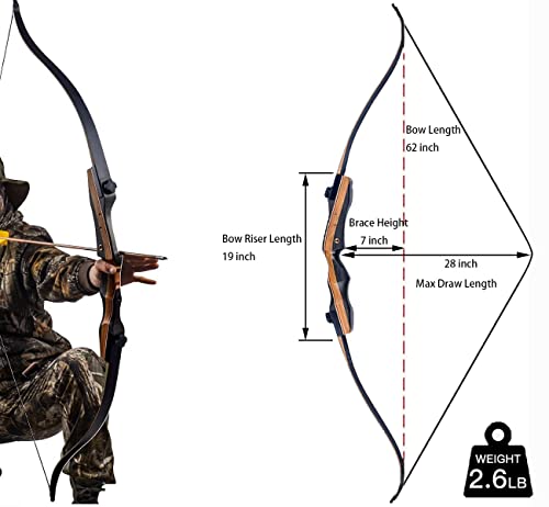Monleap Recurve Bow And Arrows For Adults 62" Archery Set Right Hand Longbow 25-50Lb Wood Riser Takedown Bow For Beginner To Intermediate Shooting Hunting（30Lb） #TOP1