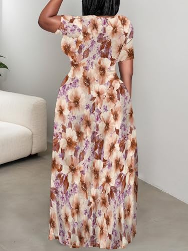Image of PinkPatty Plus Size Dress for Women Casual Crew Neck Short Sleeve Maxi Dress Oversized Summer Beach Dresses with Pockets