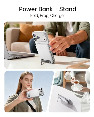 Image of iWALK Magnetic Wireless Power Bank 10000mAh, Slim Portable Charger with 20W PD Cable Fast Charging, Metal Kickstand, LED Display, MagSafe Compatible Battery Pack for iPhone 17 /16 /15 /14 /13 /12 Series